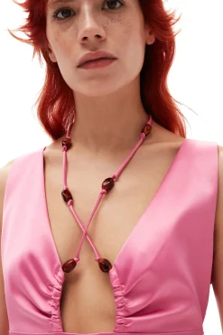 Best GANNI Double Satin Halter-Neck Dress Wild Orchid