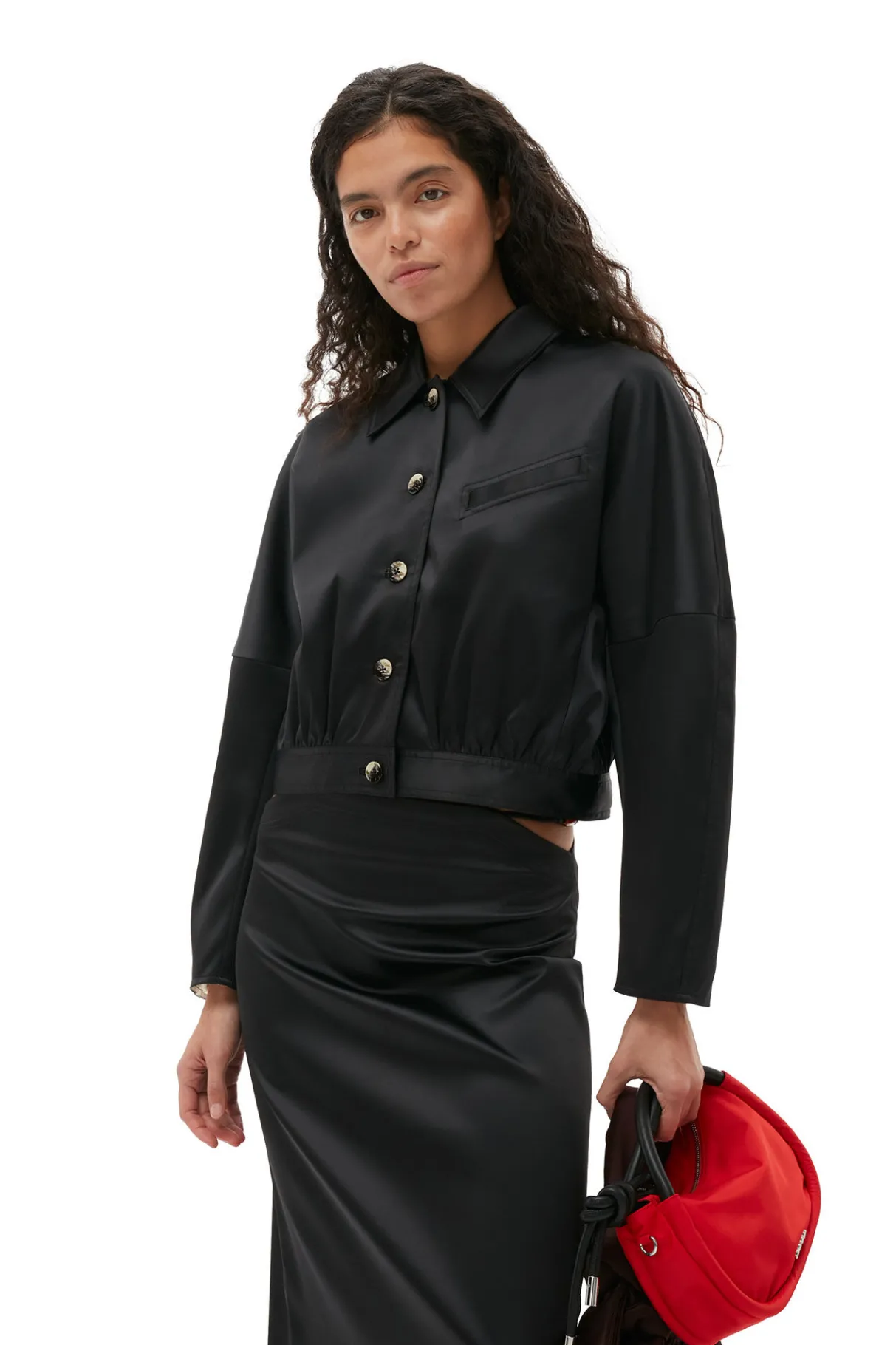 Discount GANNI Double Satin Short Jacket Black