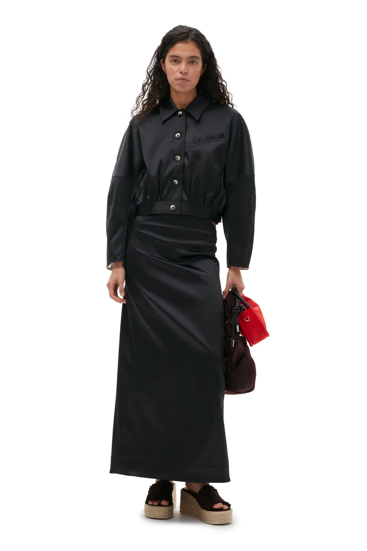Discount GANNI Double Satin Short Jacket Black