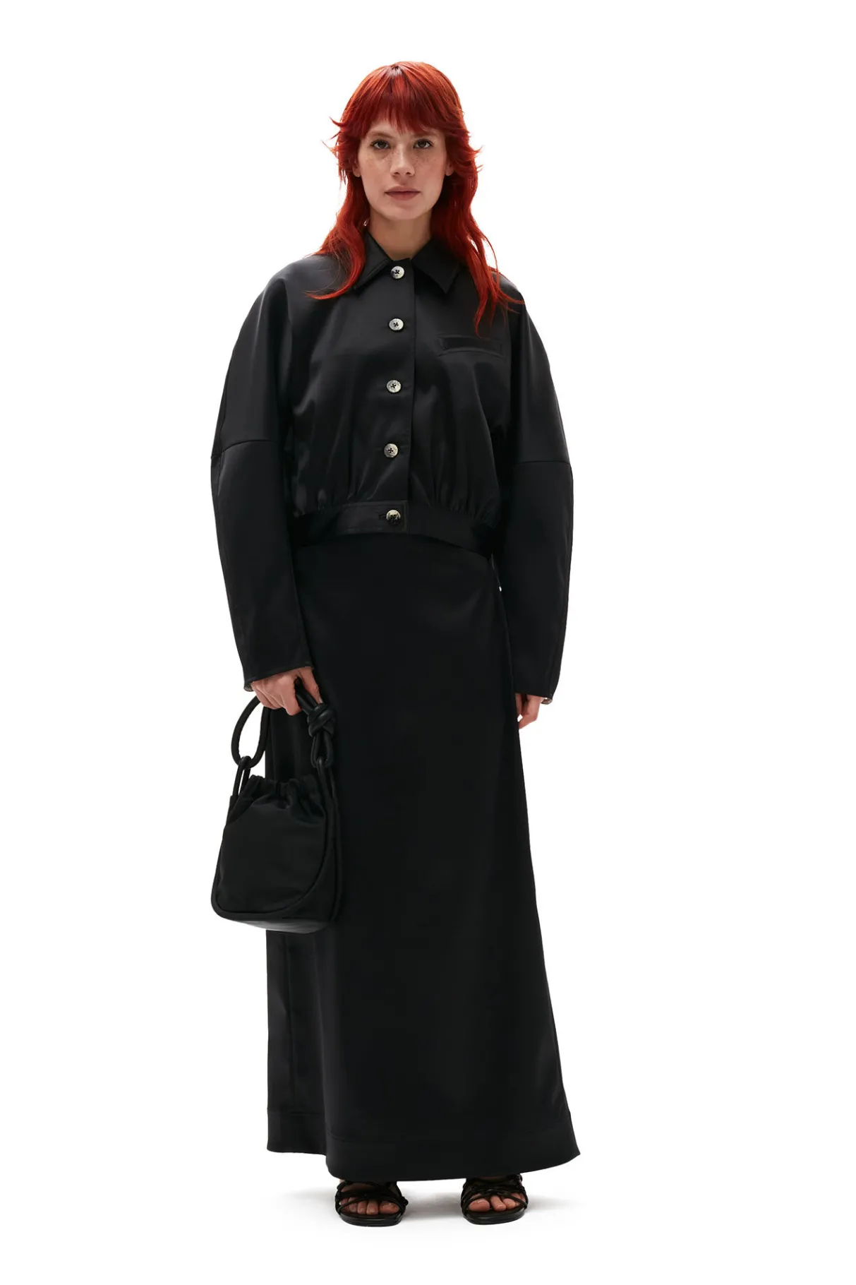 Discount GANNI Double Satin Short Jacket Black