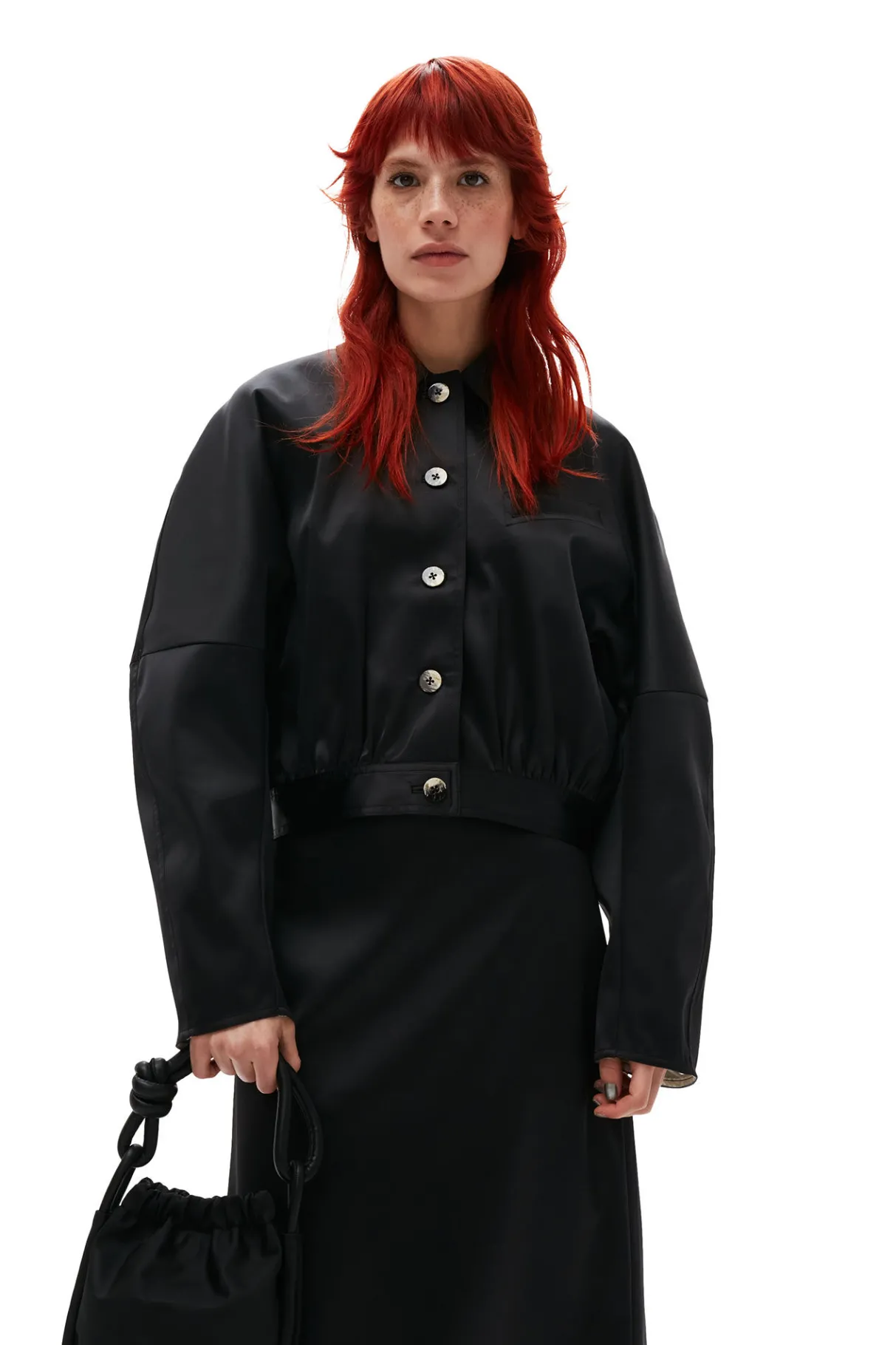 Discount GANNI Double Satin Short Jacket Black