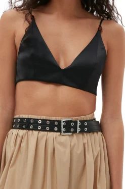 Hot GANNI Double Satin Top Black