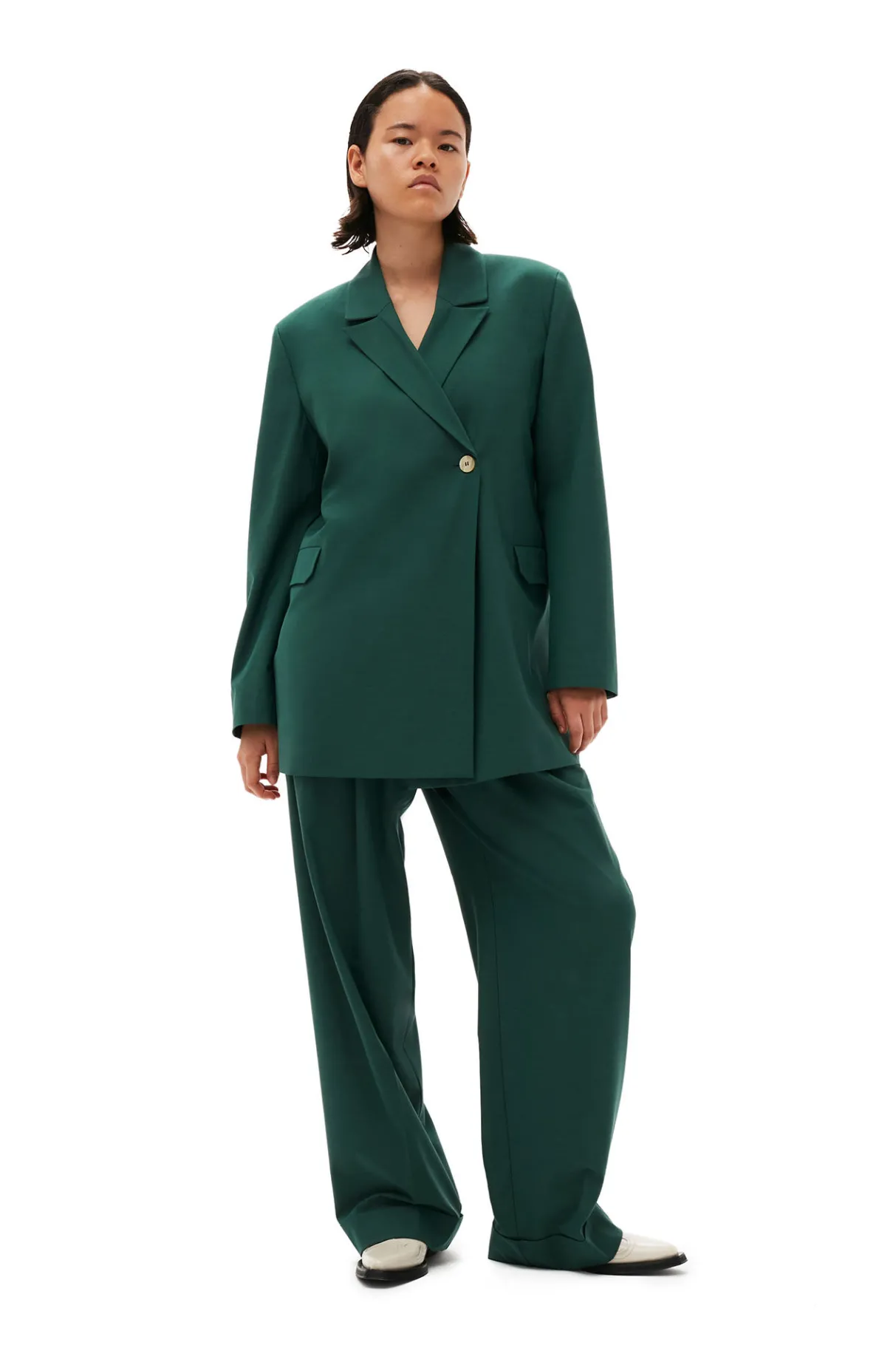Best Sale GANNI Drapey Melange Blazer Trekking Green