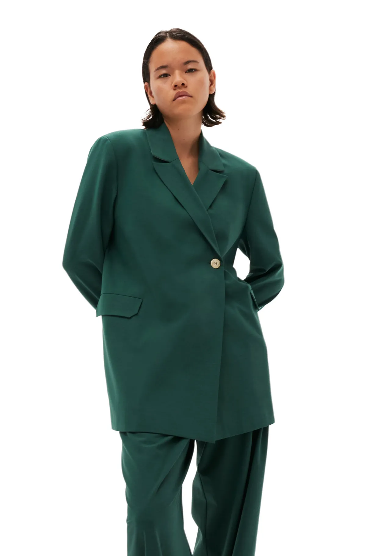 Best Sale GANNI Drapey Melange Blazer Trekking Green