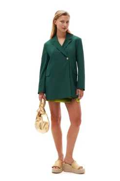 Best Sale GANNI Drapey Melange Blazer Trekking Green