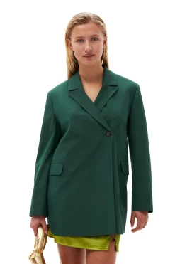 Best Sale GANNI Drapey Melange Blazer Trekking Green