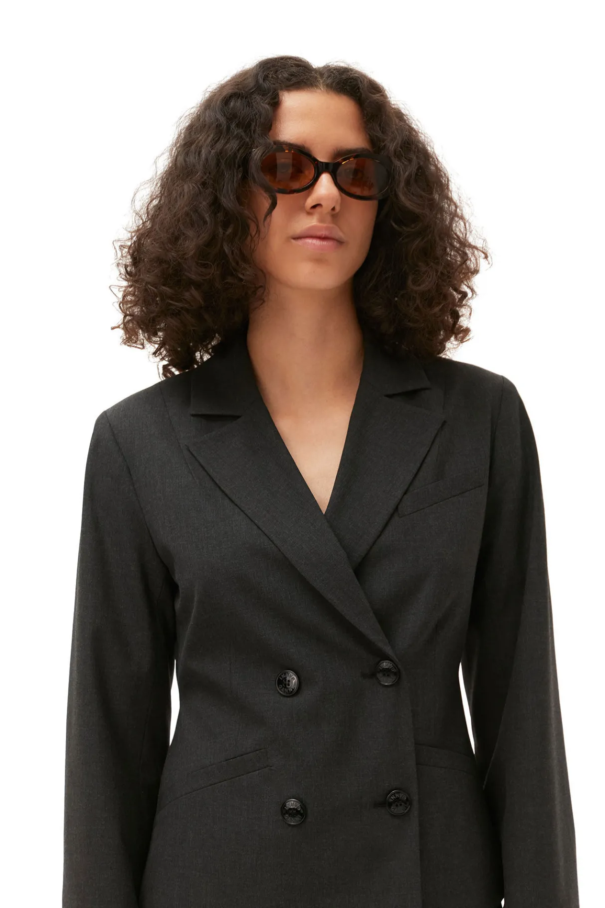 Outlet GANNI Drapey Melange Fitted Blazer Phantom