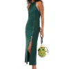 Sale GANNI Drapey Melange Maxi Dress Trekking Green