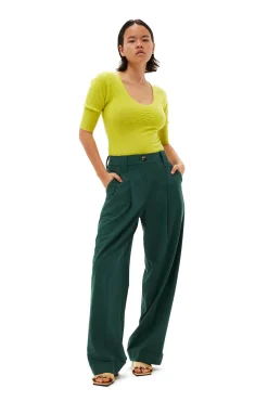 Hot GANNI Drapey Melange Pleat Pants Trekking Green