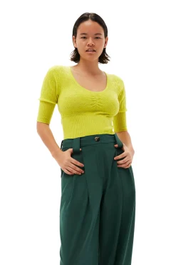 Hot GANNI Drapey Melange Pleat Pants Trekking Green