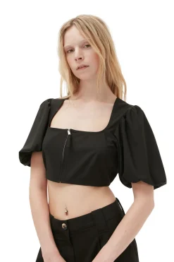 Outlet GANNI Drapey Melange Zipper Blouse Black