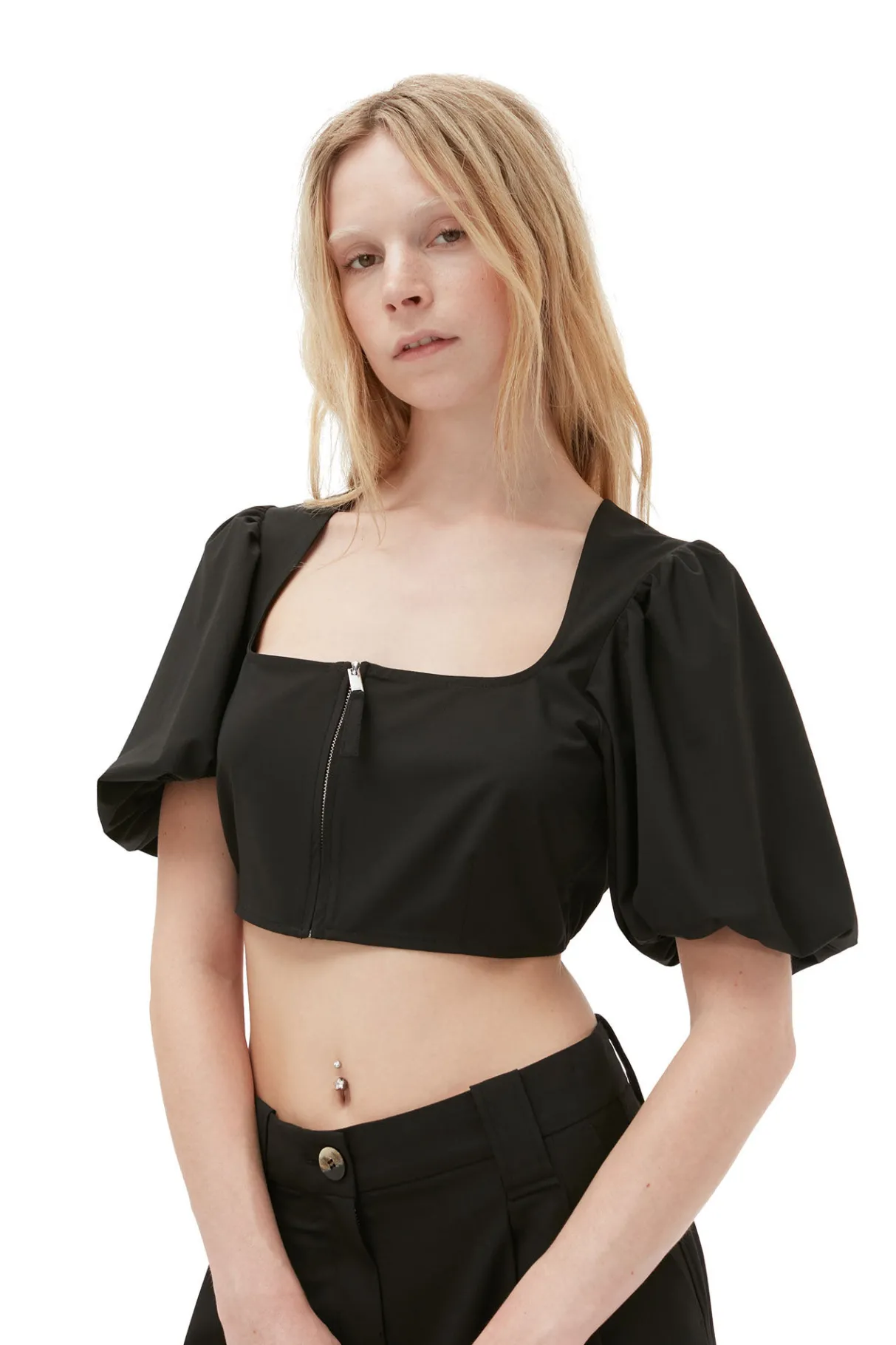 Outlet GANNI Drapey Melange Zipper Blouse Black