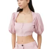 New GANNI Drapey Melange Zipper Blouse Pink Tulle