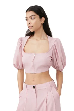 New GANNI Drapey Melange Zipper Blouse Pink Tulle
