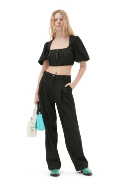Outlet GANNI Drapey Melange Zipper Blouse Black