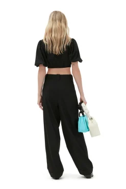 Outlet GANNI Drapey Melange Zipper Blouse Black