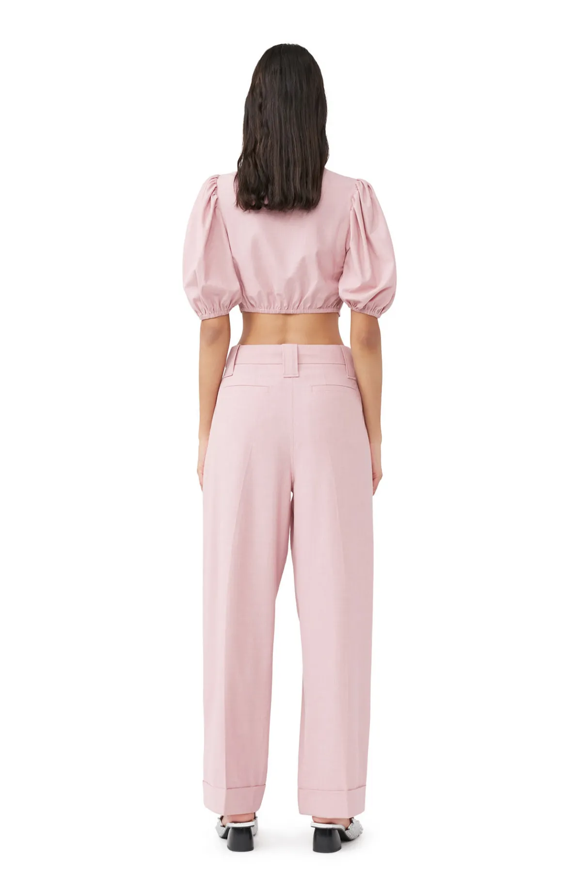 New GANNI Drapey Melange Zipper Blouse Pink Tulle