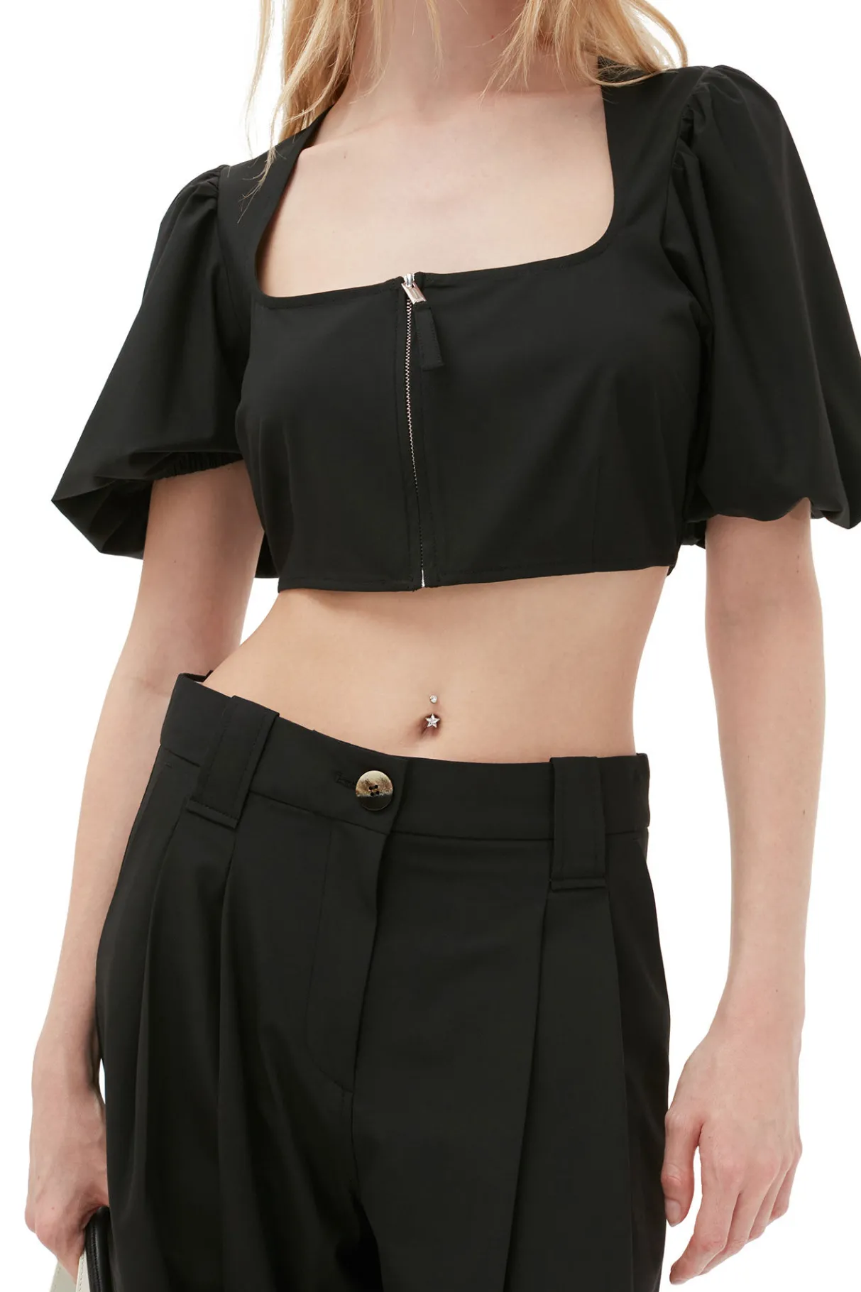 Outlet GANNI Drapey Melange Zipper Blouse Black
