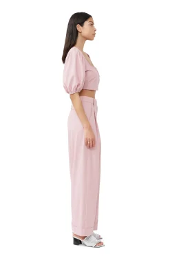 New GANNI Drapey Melange Zipper Blouse Pink Tulle