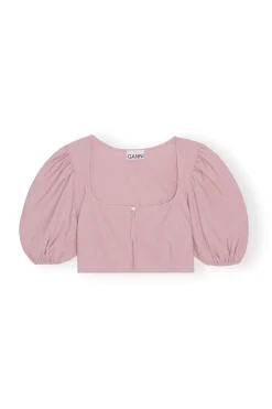 New GANNI Drapey Melange Zipper Blouse Pink Tulle