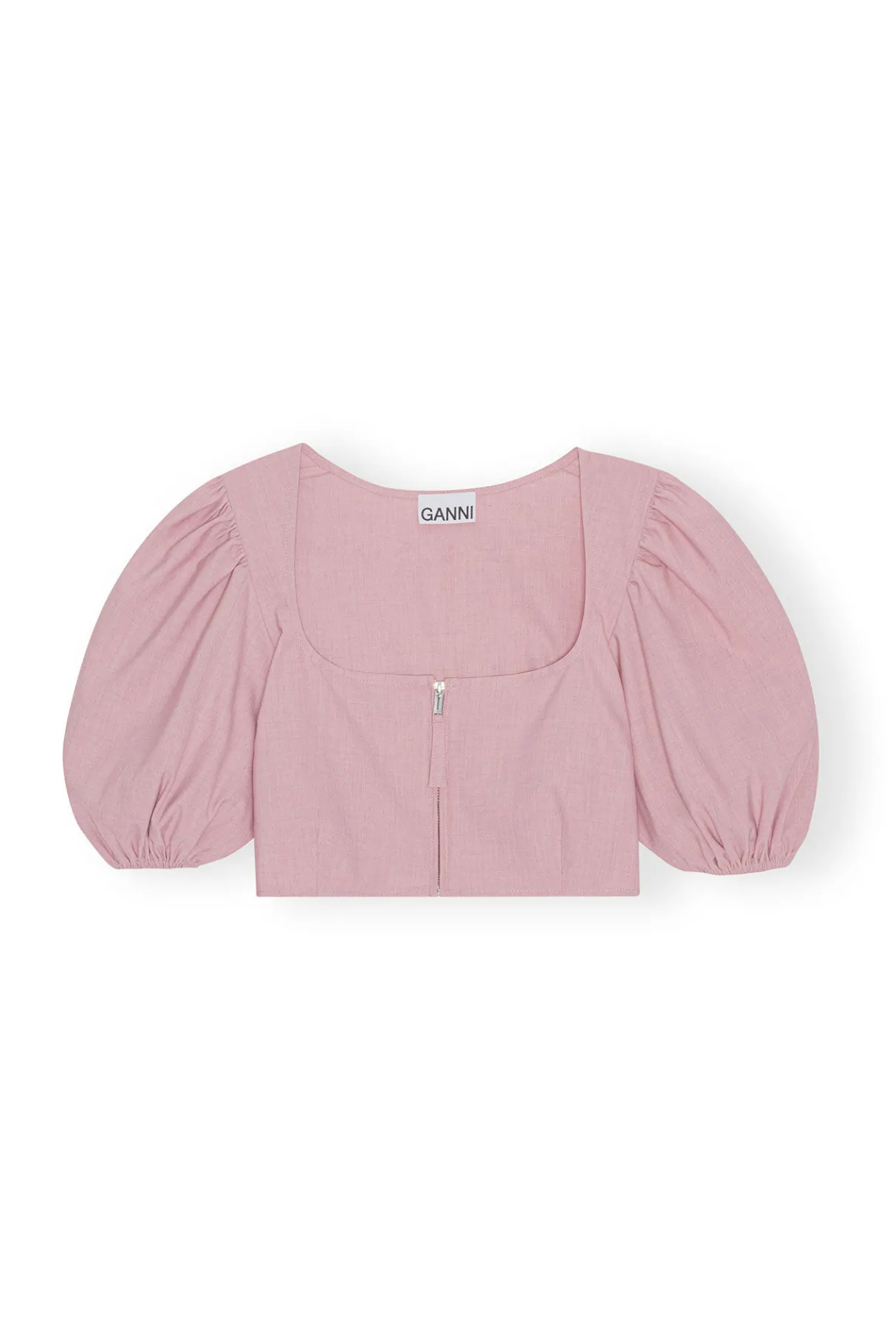 New GANNI Drapey Melange Zipper Blouse Pink Tulle