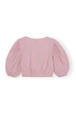 New GANNI Drapey Melange Zipper Blouse Pink Tulle