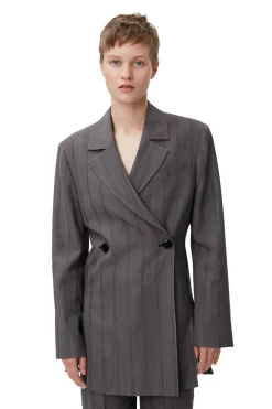 New GANNI Drapey Stripe Blazer Black Stripes
