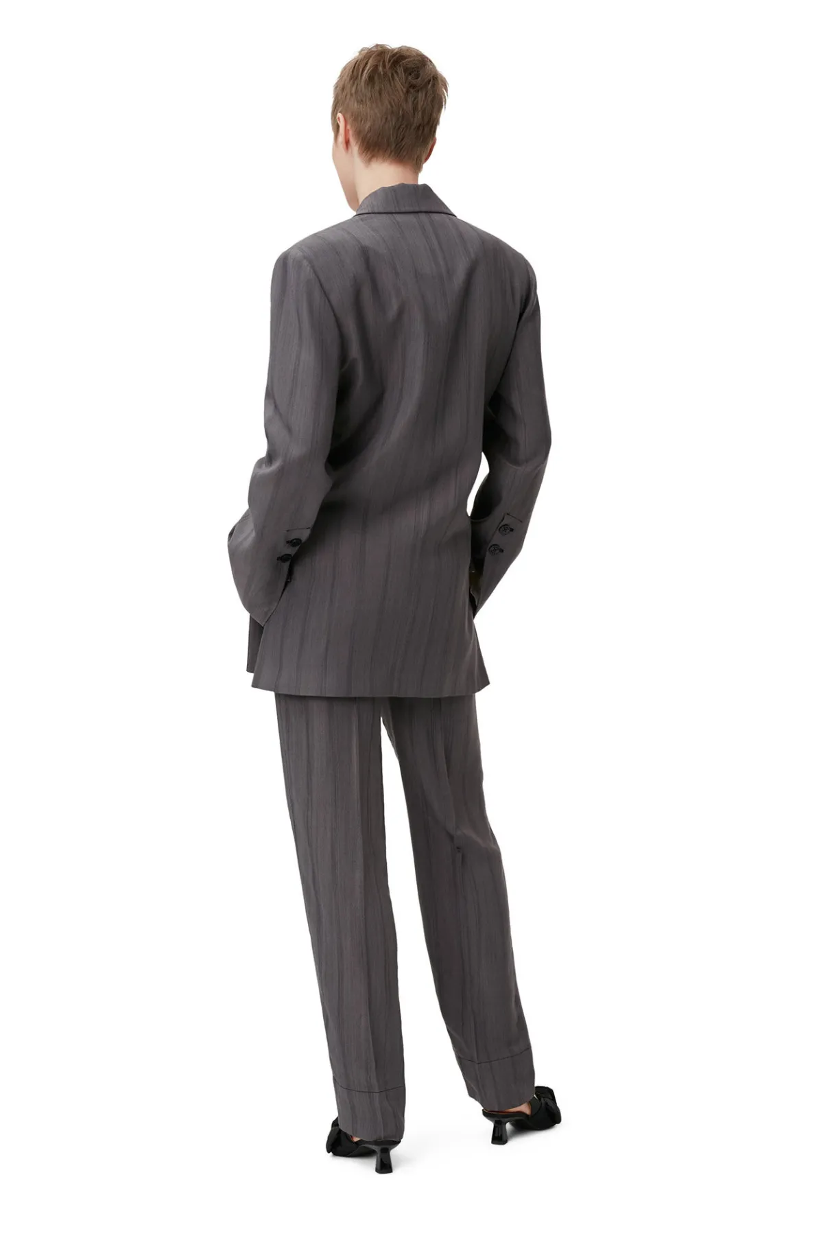New GANNI Drapey Stripe Blazer Black Stripes