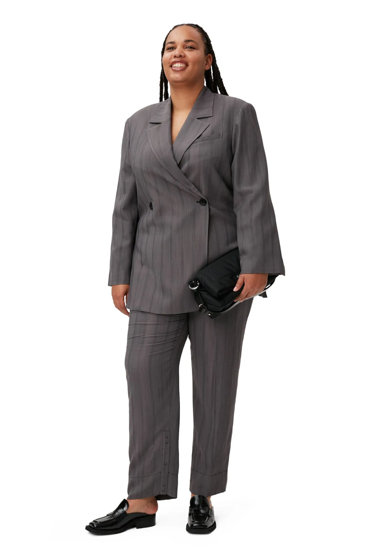 New GANNI Drapey Stripe Blazer Black Stripes
