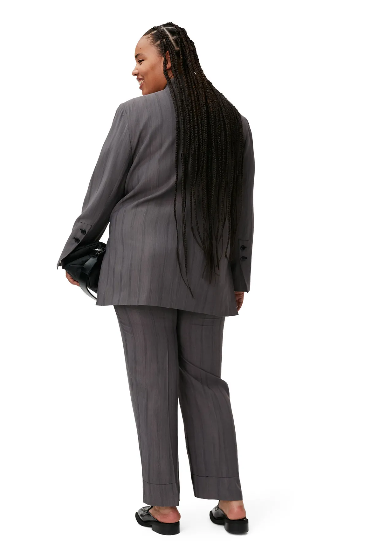 New GANNI Drapey Stripe Blazer Black Stripes