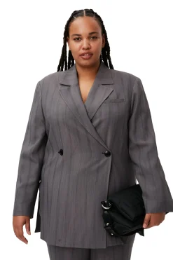 New GANNI Drapey Stripe Blazer Black Stripes