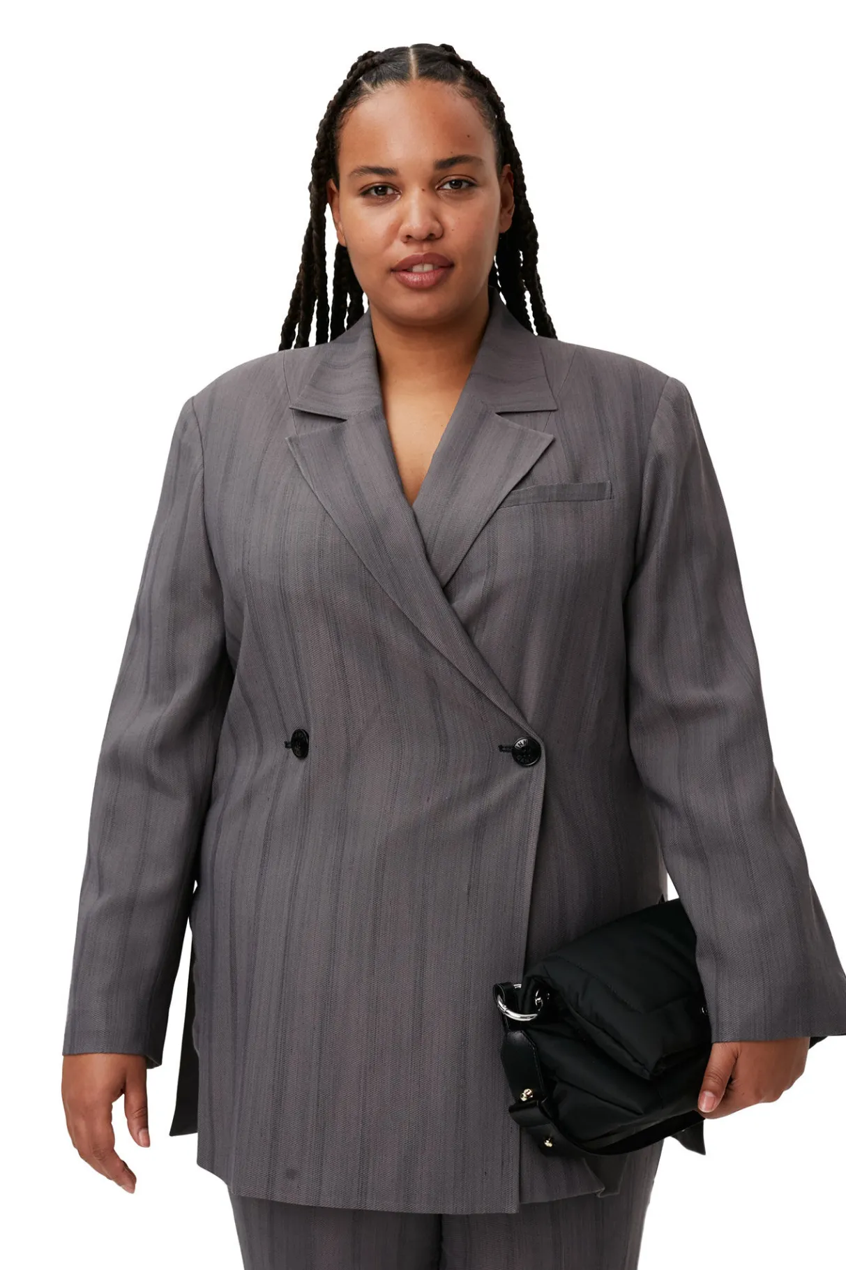 New GANNI Drapey Stripe Blazer Black Stripes