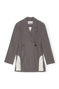 New GANNI Drapey Stripe Blazer Black Stripes