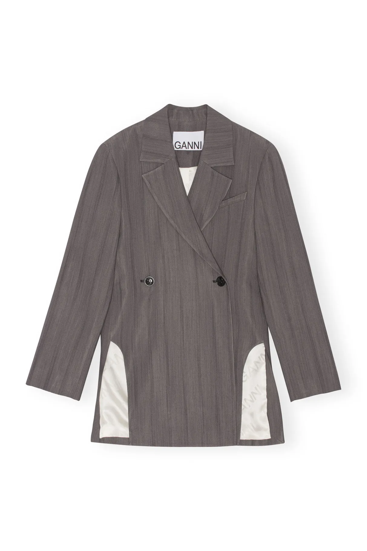New GANNI Drapey Stripe Blazer Black Stripes