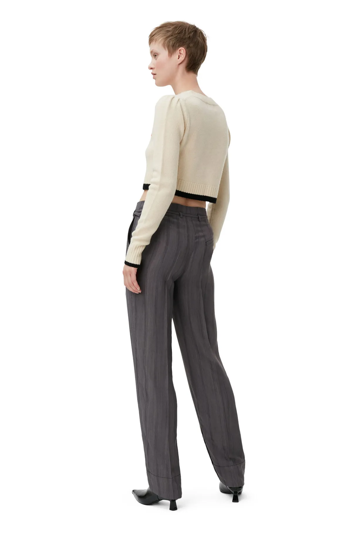 Shop GANNI Drapey Stripe Pants Black Stripes