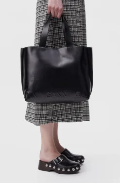 New GANNI East West Tote Logo Bag Black
