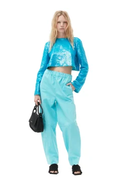 Online GANNI Elasticated Curve Pants Blue Curacao