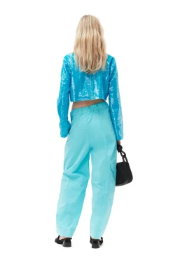 Online GANNI Elasticated Curve Pants Blue Curacao