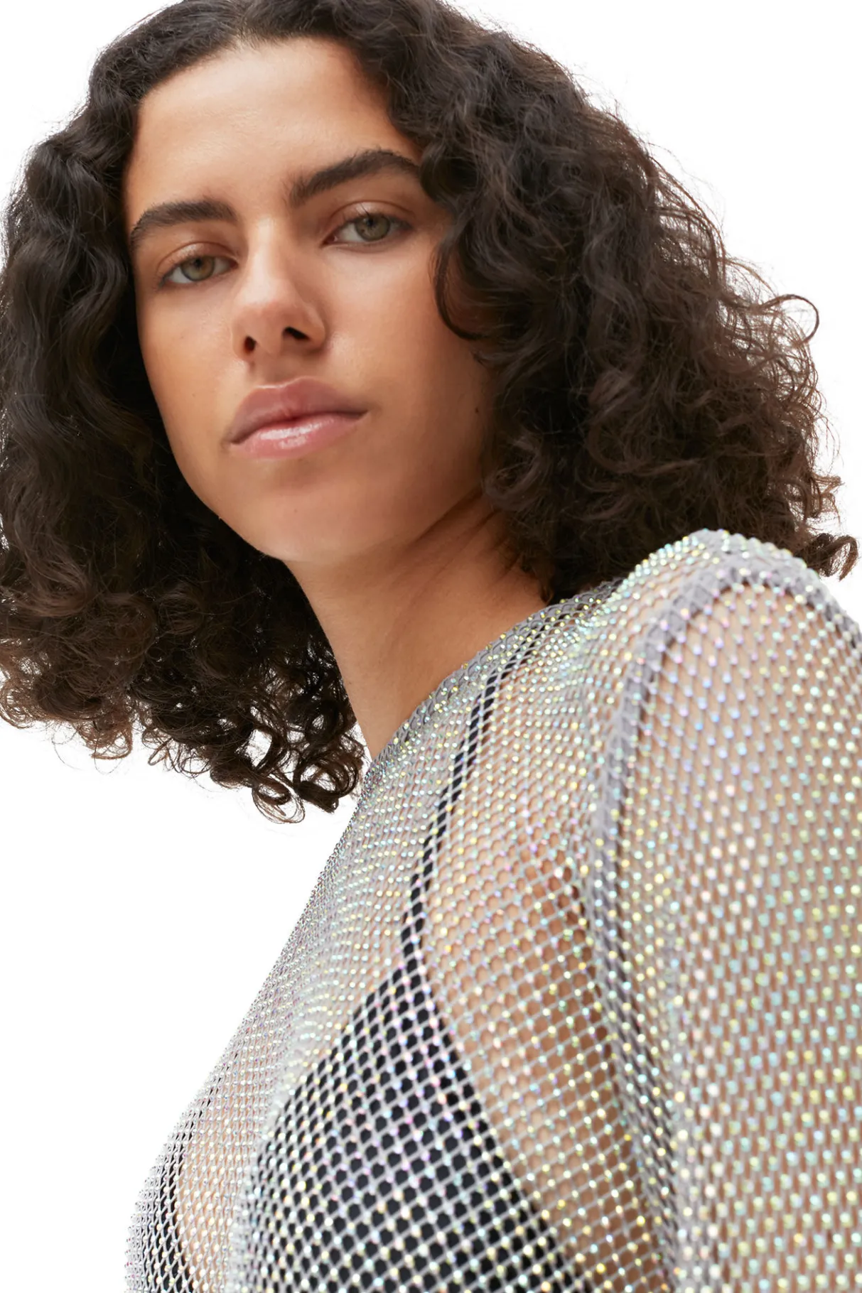 Best Sale GANNI Embellished Mesh Blouse Silver