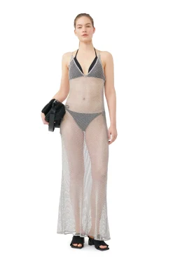 Sale GANNI Embellished Mesh Dress Silver