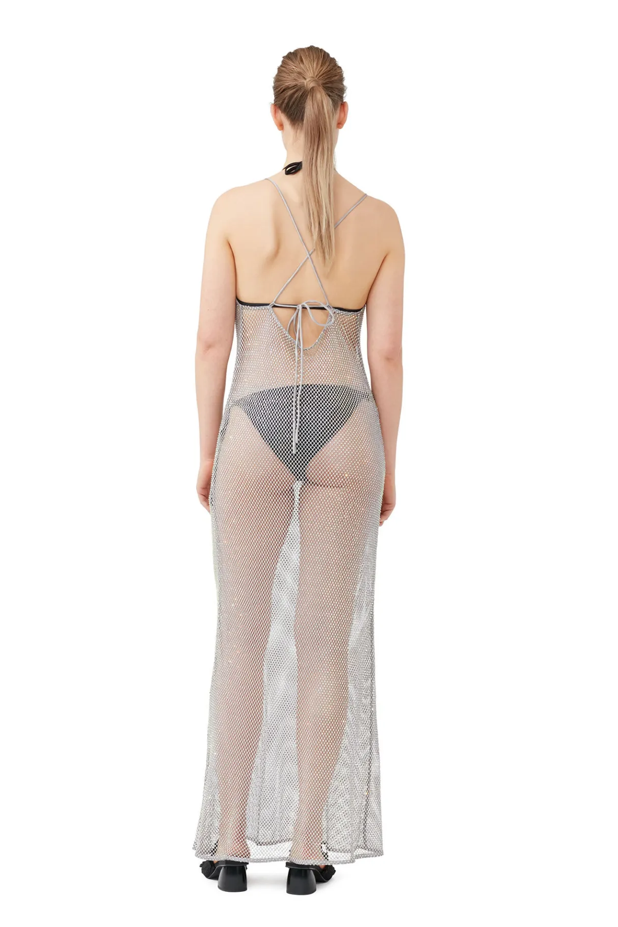 Sale GANNI Embellished Mesh Dress Silver