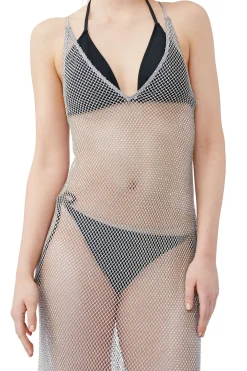 Sale GANNI Embellished Mesh Dress Silver