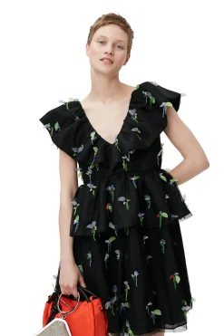 Cheap GANNI Embellished Mesh Mini Dress Black