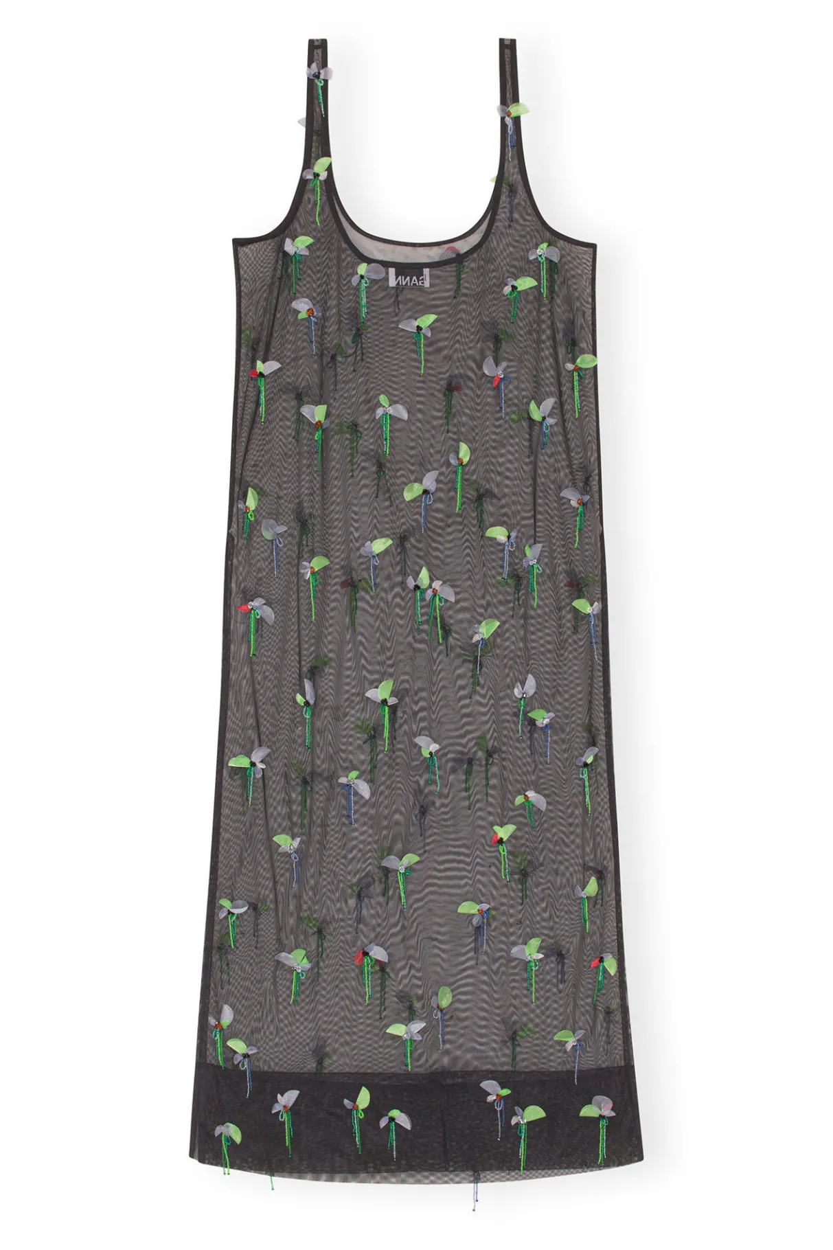 Fashion GANNI Embellished Mesh Slip Dress Black