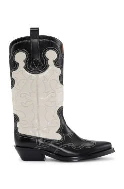 Fashion GANNI Embroidered Western Boots Black/Egret