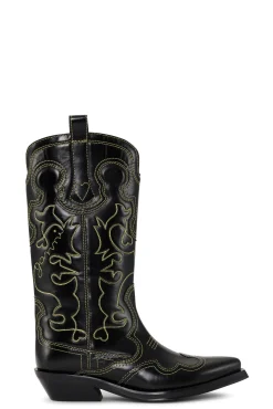 Outlet GANNI Embroidered Western Boots Black