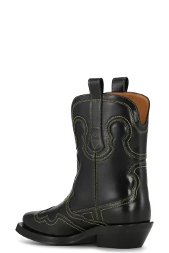 Best Sale GANNI Embroidered Western Boots Black/Yellow