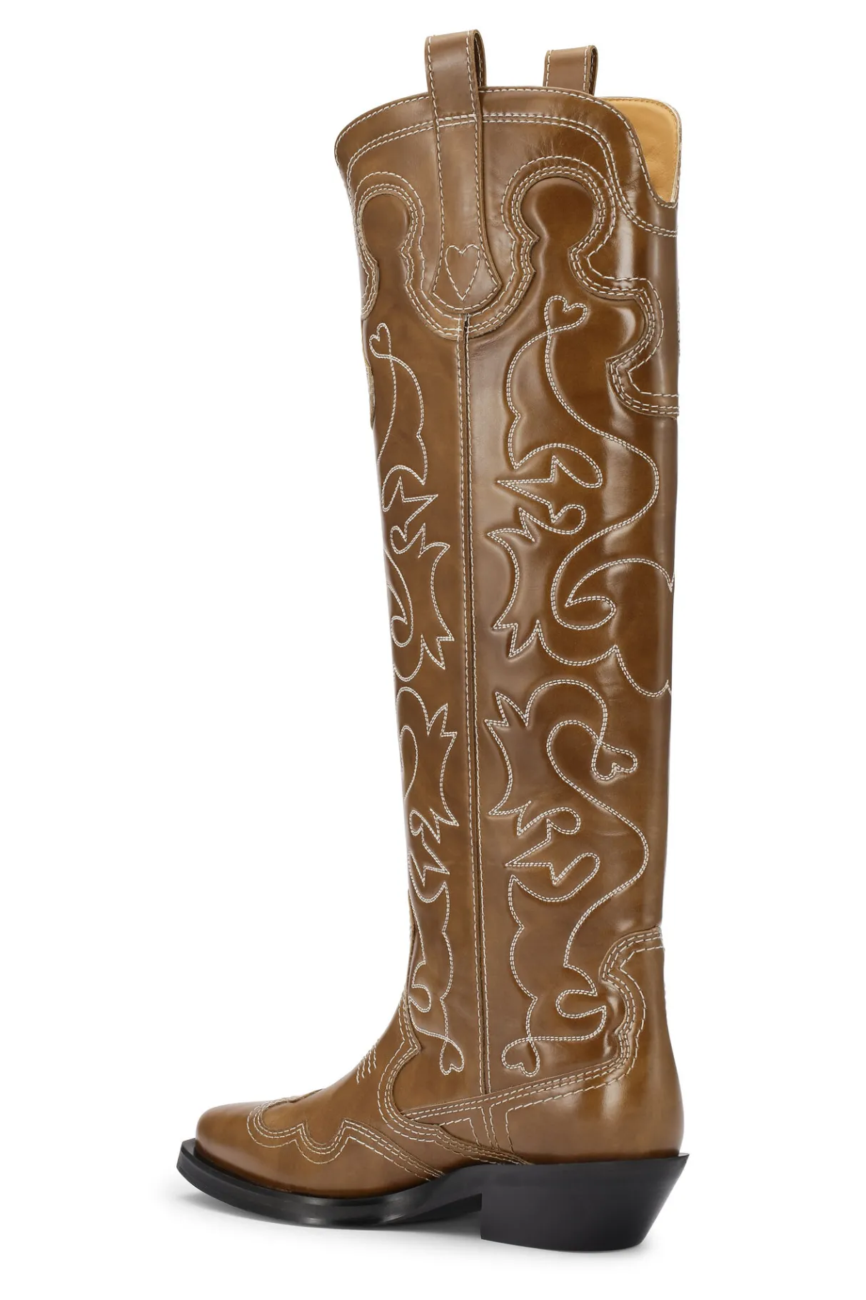 Clearance GANNI Embroidered Western Boots Tiger's Eye