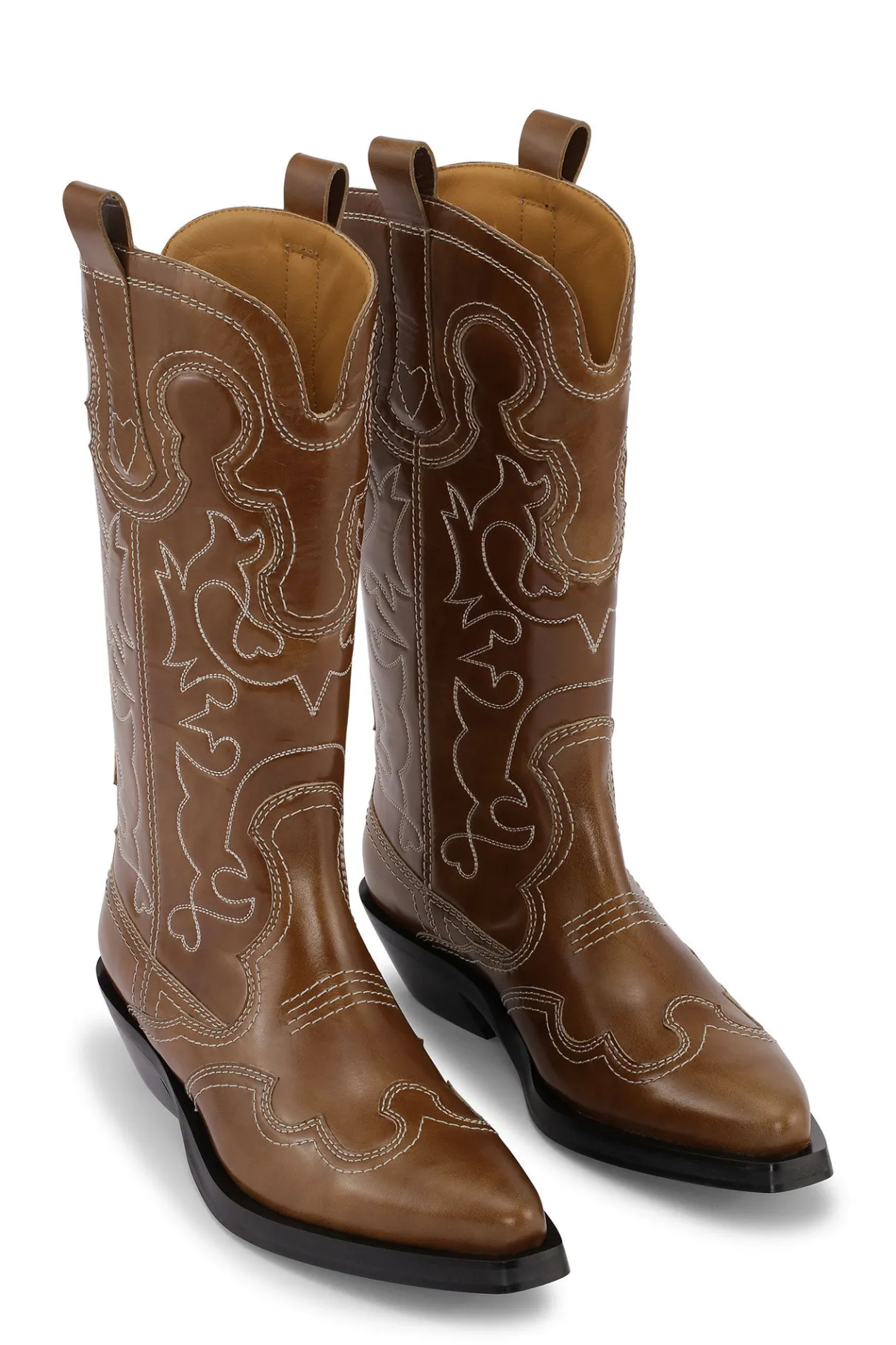 Best GANNI Embroidered Western Boots Tiger's Eye