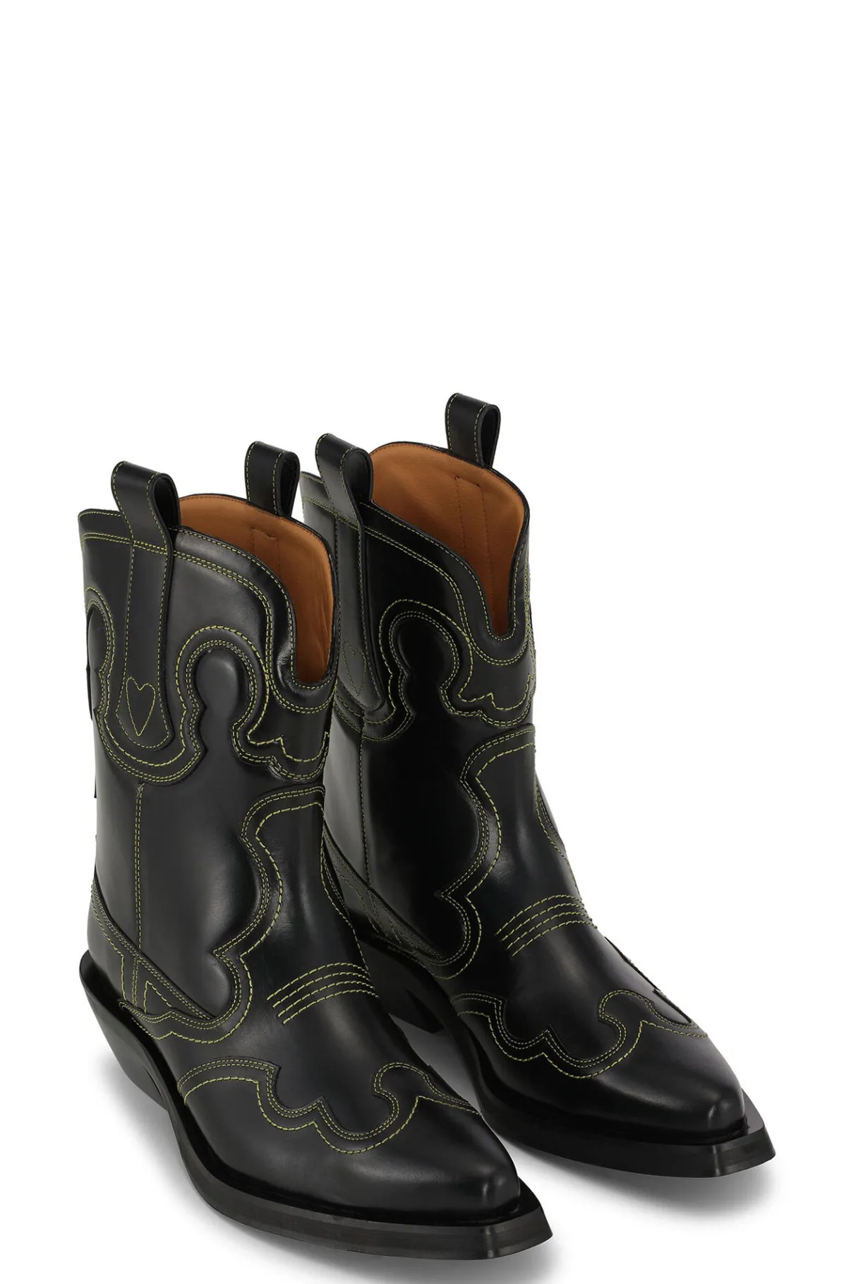 Best Sale GANNI Embroidered Western Boots Black/Yellow